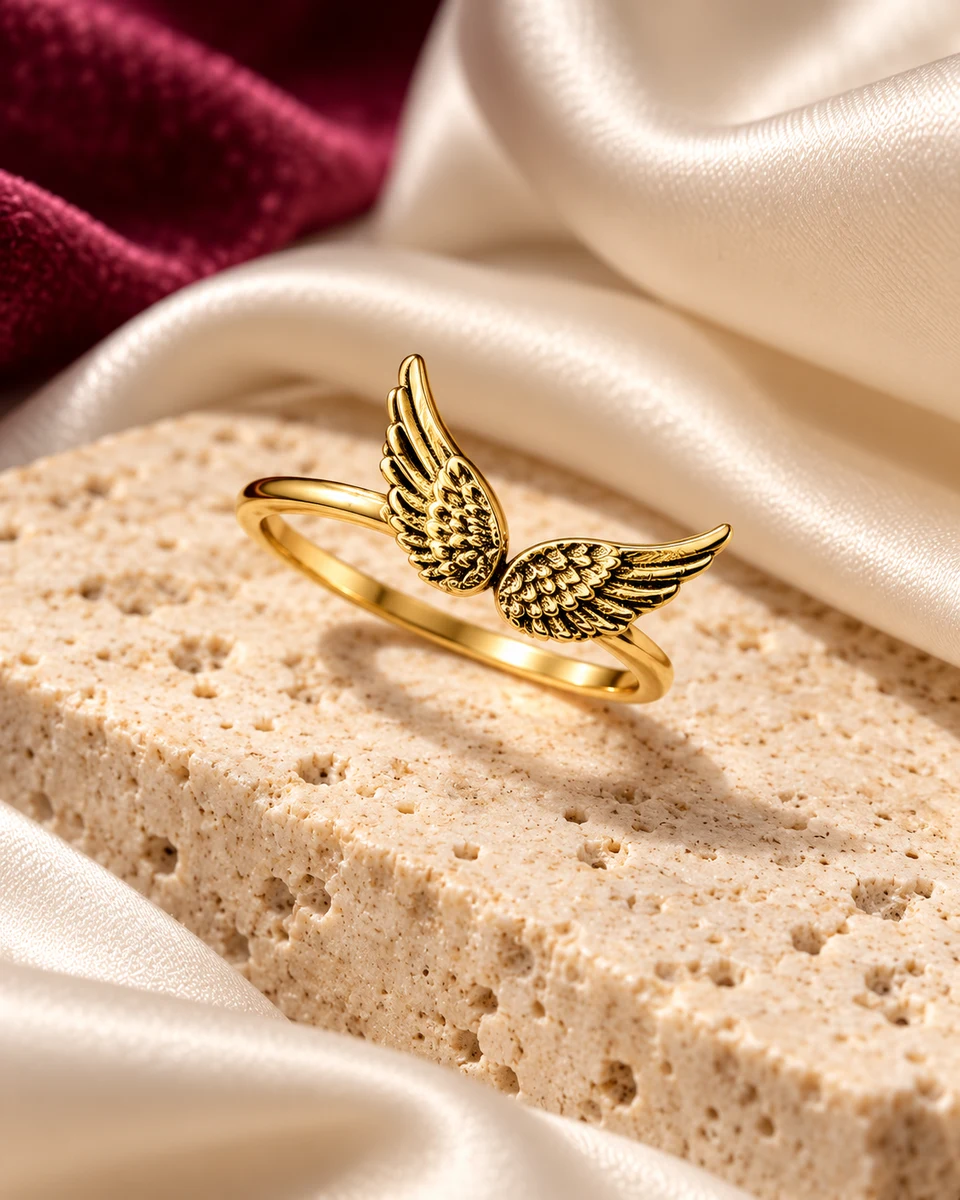 Feather Embrace Adjustable Ring — In the studio