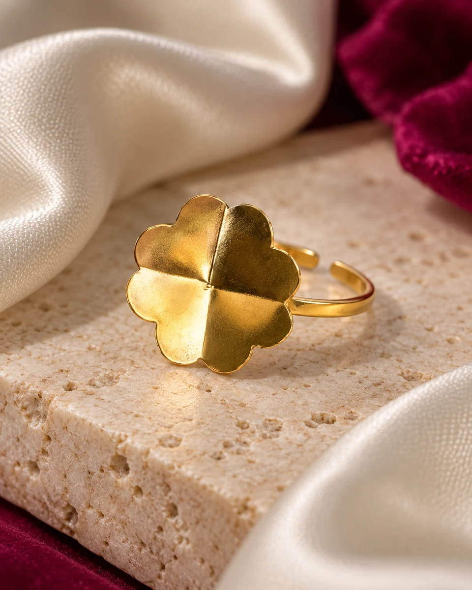Golden Clover Adjustable Ring — In the studio