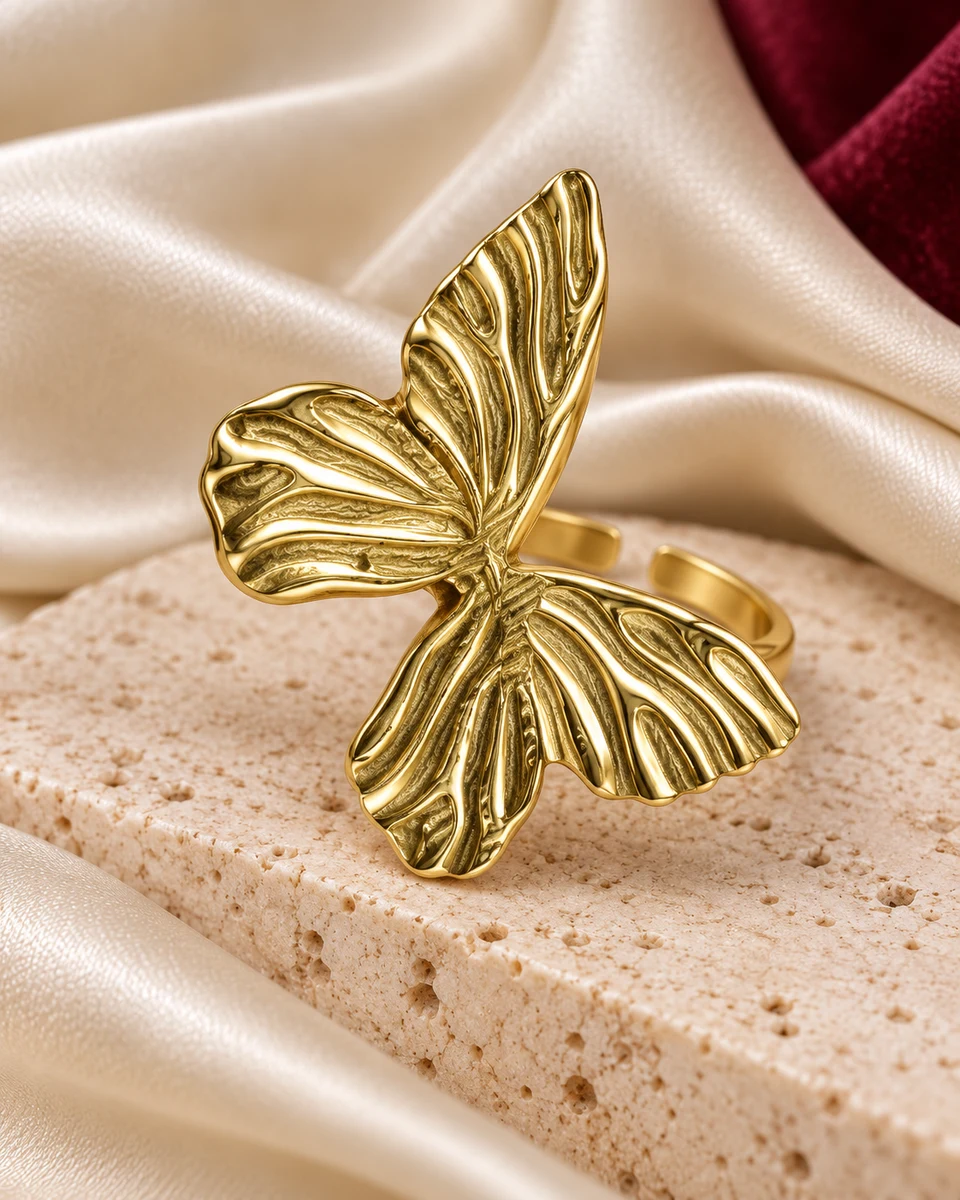 Golden Flutter Adjustable Ring — In the studio