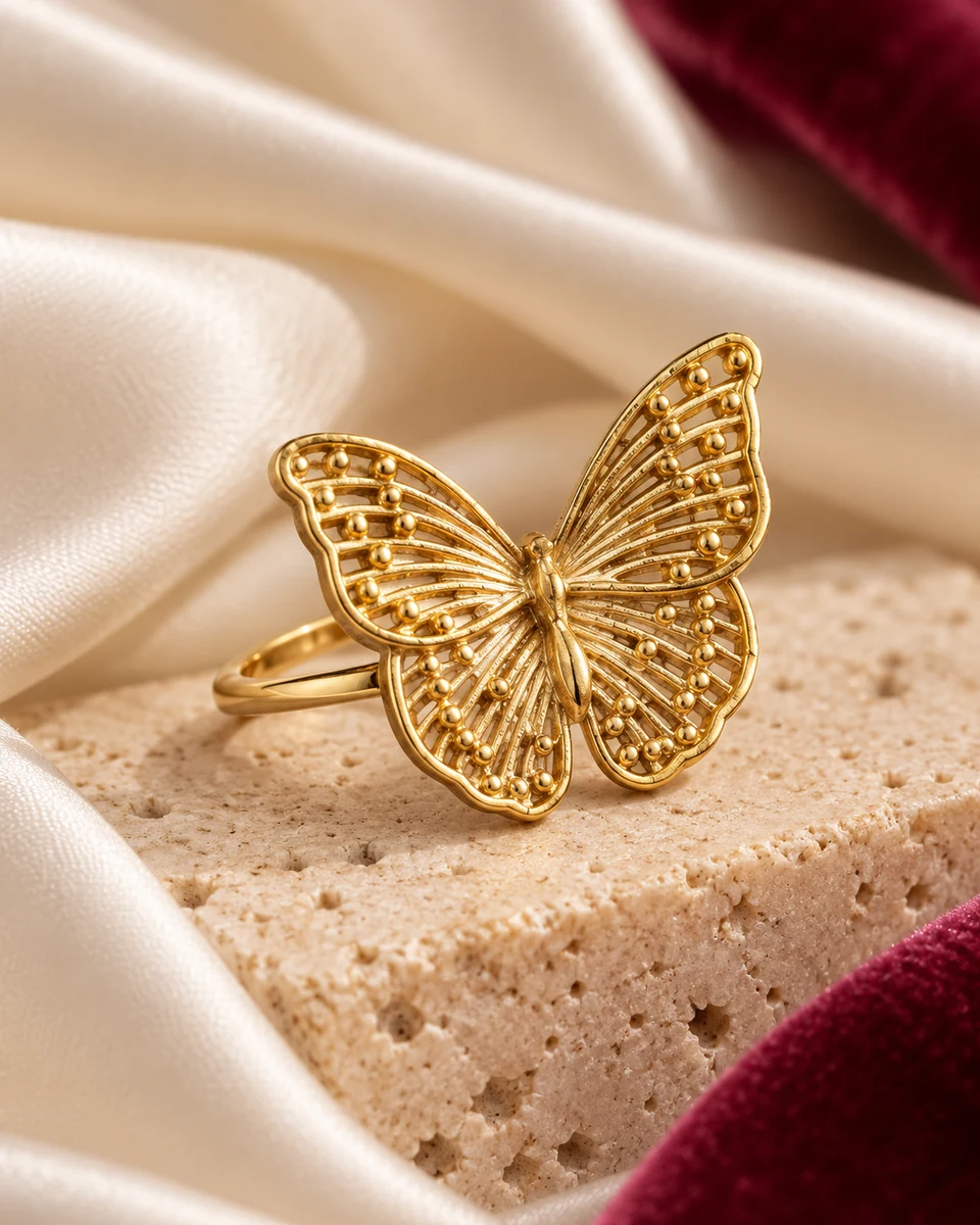 Lacewing Butterfly Adjustable Ring — In the studio