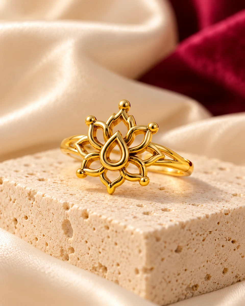 Lotus Bloom Adjustable Ring — In the studio