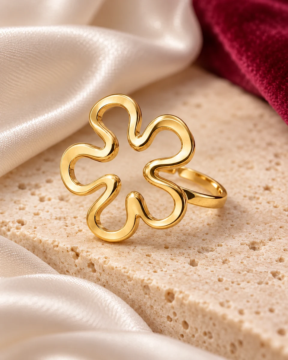 Petal Outline Adjustable Ring — In the studio