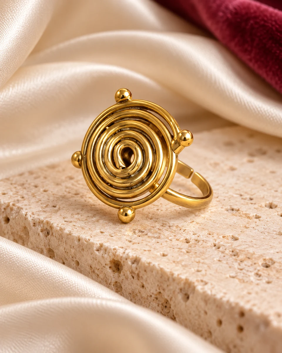 Spiral Sun Adjustable Ring — In the studio